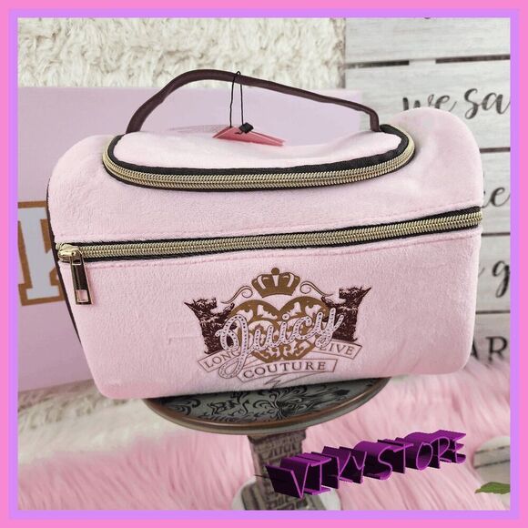 💕 NWT Juicy Couture Pink Velvet Train Case Front & Top Zippers #7199 💕 - Picture 1 of 6